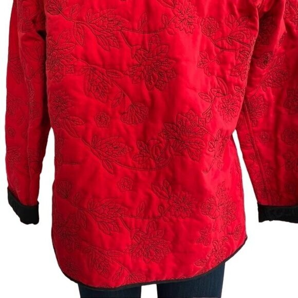 Vintage Analogy Embroidered Quilted Snap Button Down Coat Soft Shell Jacket Size - Picture 9 of 10